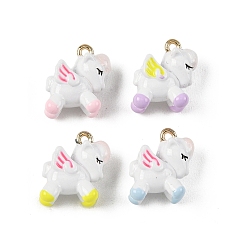 (52) Непрозрачная лаванда Подвески из эмали и сплава, лошади прелести, золотые, разноцветные, 15.5x13.5~14x7.5~8 мм, отверстие : 1.5 мм