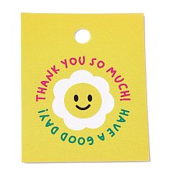 Yellow Rectangle Paper Smiling Face Print Gift Tags, Yellow, 5x4x0.02cm, Hole: 5mm, about 100pcs/bag