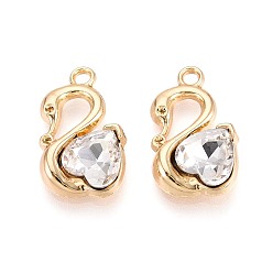 Кристалл Подвески из сплава и страза, лебедь прелести, золотые, кристалл, 20x12x4.5 мм, отверстие : 1.8 мм