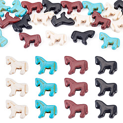 Mixed Color 20Pcs 4 Colors Synthetic Turquoise Dyed Horse Beads, Mixed Color, Bead: 18x21.5x5mm, Hole: 1.2mm, 5pcs/color