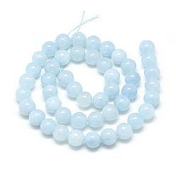 Aquamarine Natural Aquamarine Beads Strands, Round, 6x6mm, Hole: 1mm, about 62pcs/strand, 15.5 inch