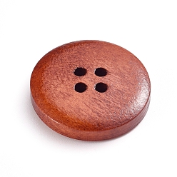 FireBrick Natural Wooden Buttons, Dyed, 4 Hole, Flat Round, FireBrick, 20x4mm, Hole: 1.8mm