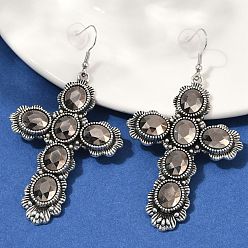 Светло-коричневый Серьги-подвески из сплава стекла для женщин, крестик, загар, 82.5x44 мм