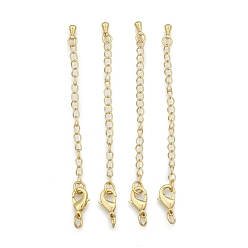 Real 18K Gold Plated Long-Lasting Plated Brass Chain Extender, with Lobster Claw Clasps and Bead Tips, Real 24K Gold Plated, 12x7x3mm, Hole: 3.5mm, Extend Chain: 65mm, ring: 5x1mm
