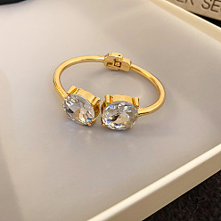 Золотой Браслеты-манжеты из сплава и стразов, шарнирные браслеты для женщин, плоско-круглые, золотые, 2-5/8x2-3/8 дюйм (6.6x5.9 см)