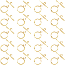 Настоящее золото 18K 20 наборы 304 застежки-тоглы из нержавеющей стали, реальный 18 k позолоченный, Кольцо: 20.5x16x2 mm, отверстие : 3 мм, бар: 23x7x2 mm, отверстие : 3 мм