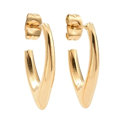 Золотой Ионное покрытие (ip) 304 v-образные серьги-гвоздики из нержавеющей стали, полукруглые серьги для женщин, золотые, 21.5x13x3 мм, штифты : 0.9 мм