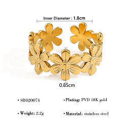 Flower 304 Stainless Steel Cuff Open Rings, Golden, Flower, 18mm