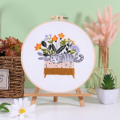Silver Flower DIY Embroidery Kits, Including Printed Fabric, Embroidery Thread & Needles, Embroidery Hoop, Silver, 200mm