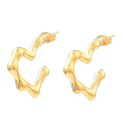 Chapado en Oro Real 18K 304 aretes de corazón de acero inoxidable, pendientes de medio aro para mujer, real 18 k chapado en oro, 23x4 mm