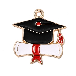 Черный Подвески из сплава с эмалью выпускного сезона, подвеска для выпускного колпачка, золотой свет, чёрные, 24x23x1.5 мм, отверстие : 1.8 мм