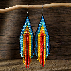 Оранжевый Серьги-кисточки из бисера ручной работы из богемного стекла, платина, оранжевые, 140x38 мм