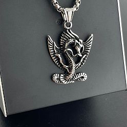 Нержавеющая Сталь Цвет Винтажный панк 304 ожерелья с подвеской в виде дракона из нержавеющей стали для мужчин, цвет нержавеющей стали