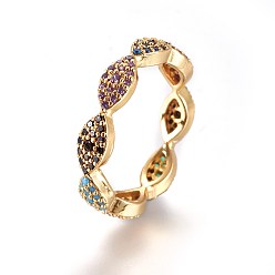 Golden Brass Micro Pave Cubic Zirconia Finger Rings, Golden, Size: 7, 17mm