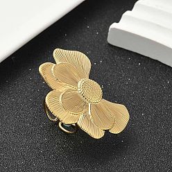 Золотой 304 открытые кольца-манжеты из нержавеющей стали для женщин, форма камелии, золотые, Цветок: 32x43 мм