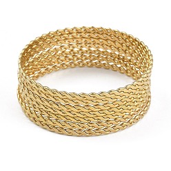 Золотой 7шт. вакуумное покрытие 201 наборы браслетов из нержавеющей стали, круглые браслеты с крутящим моментом для женщин, золотые, внутренний диаметр: 2-3/8 дюйм (6 см)