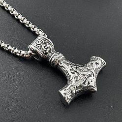 Нержавеющая Сталь Цвет Винтажный панк-стиль 304 ожерелья с подвеской в виде молота викингов из нержавеющей стали для мужчин, цвет нержавеющей стали