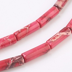 Light Coral Natural Imperial Jasper Beads Strands, Dyed, Column, Cerise, 13~14x4~4.5mm, Hole: 1mm, about 31pcs/strand, 15.7 inch.