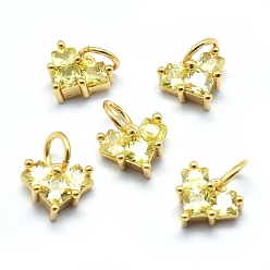 Настоящее золото 18K Латунь прелести, с кубического циркония, без кадмия, без никеля и без свинца, сердце, желтые, реальный 18 k позолоченный, 7x8x4 мм, отверстие : 3 мм