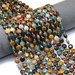 Океанический Джаспер Океан Природный яшмы бисер нитей, граненый шестиугольный разрез, плоско-круглые, с бисером, 8~8.5x5 мм, отверстие : 0.8 мм, около 36 шт / нитка, 15.16''~15.24'' (38.5~38.7 см)