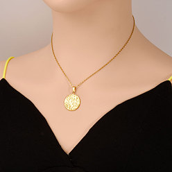 Настоящее золото 18K 304 Женские ожерелья с подвесками в виде дисков из текстурированной нержавеющей стали, реальный 18 k позолоченный, 17.72 дюйм (45 см)