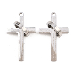 Нержавеющая Сталь Цвет 201 подвески из нержавеющей стали, крест с подвеской в виде кольца, цвет нержавеющей стали, 43x26x17 мм, отверстие : 2.5 мм