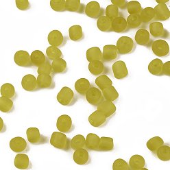 Yellow Glass Seed Beads, Frosted Colors, Round, Yellow, 4mm, Hole: 1~1.5mm, about 4500pcs/pound