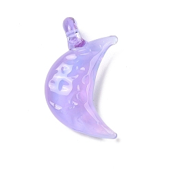 Лиловый Подвески лэмпворк ручной работы, луна/плоские круглые подвески, сирень, 48x28x12 мм, отверстие : 3 мм