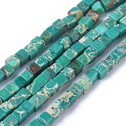 Light Sea Green Natural Imperial Jasper Beads Strands, Dyed, Cube, Light Sea Green, 3~3.3x3~3.3x3~3.3mm, Hole: 0.6mm, about 125pcs/strand, 15.07 inch~15.35 inch(38.3~39cm)