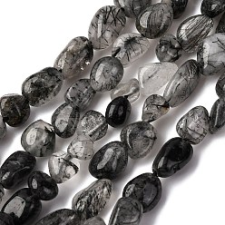 Rutilated Кварц Натуральный черный Rutilated кварцевые нити бисера, самородки, 6~10x4~7x4~7 мм, отверстие : 1 мм, около 43~62 шт / нитка, 15.7 дюйм.