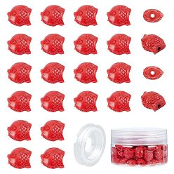 FireBrick 80Pcs DIY Fish Cinnabar Bead Stretch Bracelets Making, with 1Roll Strong Stretchy Beading Elastic Thread, FireBrick, 13x12x8mm, Hole: 2mm