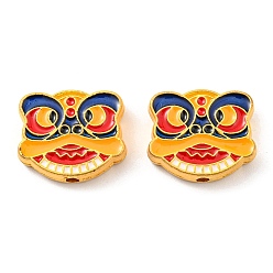 Разноцветный Бусины, цинкий сплав , с эмалью, матовый золотой цвет, львиная танцевальная голова, красочный, 13.5x16x4 мм, отверстие : 1.8 мм