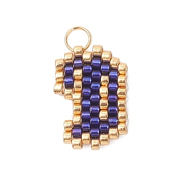 Letter D Бисер ручной работы миюки, ткацкий узор с буквами подвески, с 304 кольцами из нержавеющей стали, Буква D, 15x10x2 мм, отверстие : 2.5 мм