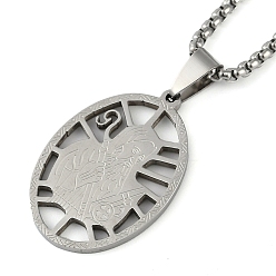 Нержавеющая Сталь Цвет 201 полые ожерелья из нержавеющей стали с овальной подвеской в виде коробки и цепочкой Святого Бенедикта, цвет нержавеющей стали, 23.62 дюйм (60 см)