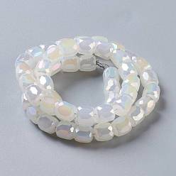 White Imitation Jade Glass Beads, Faceted Barrel, White, 10x10mm, Hole: 1mm