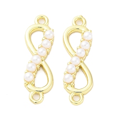 Настоящее золото 16K Подвески-подвески с бесконечностью из латуни и искусственного жемчуга АБС, без кадмия и без свинца, белые, реальный 16 k позолоченный, 25.5x7.5x3.5 мм, отверстие : 1.6 мм