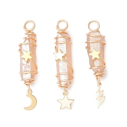 Легкий Лосось 3 шт. 3 стили гальванизированные подвески из натурального кварцевого кристалла с заостренными концами из медной проволоки, с латунью и 304 нержавеющей сталью звезда молния луна, золотые, светлый померанцевый, 44.5~54x10~11x11~13 мм, отверстие : 4 мм, 1 шт / стиль