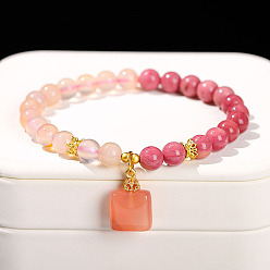 Вишневый агат Браслеты с подвесками из натурального агата с цветущей вишней, квадратный, внутренний диаметр: 2-1/8 дюйм (5.5 см)