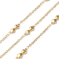 Золотой Ионное покрытие (IP) 304 цепи с двойным сердечником из нержавеющей стали, пайки, с катушкой, золотые, 14x5x2.3 мм, 2.7x2x0.5 мм, около 10 м / рулон