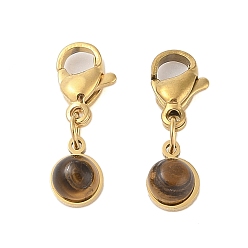 Тигровый глаз Ионное покрытие (IP) 316 подвесные украшения из хирургической нержавеющей стали, Подвески с застежкой-лобстером и натуральным тигровым глазом, золотые, 18.5 мм