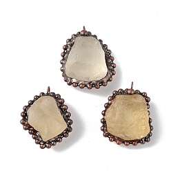 Лимонный Кварц Естественно лимона кварцевые кулоны, подвески-самородки с цепочками из латуни с покрытием из красной меди, без свинца и без кадмия, 31~42x23~35x12~23 мм, отверстие : 4 мм