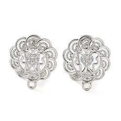 Платина Серьги-пусеты из латуни с микропаве в виде бабочки и кубического циркония, с горизонтальными петлями, без кадмия и без свинца, платина, 18x15 мм, отверстие : 1.6 мм, штифты : 0.8 мм