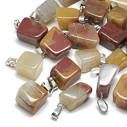 Многоцветный Агат Природные многоцветные агат подвески, с защелкой из нержавеющей стали на поручнях, самородки, 20~30x12~18x7~15 мм, отверстие : 6x4 мм