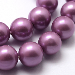 Orchid Polished Round Grade A Shell Pearl Bead Strands, Orchid, 6mm, Hole: 1mm, about 64pcs/strand, 15.7 inch