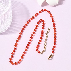 (123L) Белый крем непрозрачный блеск 304 Ожерелье из нержавеющей стали с гранеными стеклянными бусинами-ронделями, цепочка ручной работы с камнями-талисманами, символизирующими месяц рождения, для женщин., ионное покрытие (ip), золотые, огнеупорный кирпич, 14.96 дюйм (38 см)