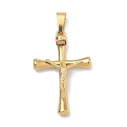 Золотой 304 подвески из нержавеющей стали, амулет с изображением распятия Иисуса, с 201 защелкой из нержавеющей стали на поручнях, ионное покрытие (ip), золотые, 26.5x17.5x4 мм, отверстие : 5.5 мм