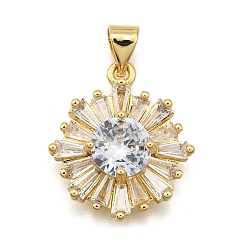 Прозрачный Латунные микро проложить кубического циркония подвески, цветок, стойки покрытие, долговечный, без свинца и без кадмия, реальный 18 k позолоченный, прозрачные, 19x16.5x5 мм, отверстие : 5x3 мм