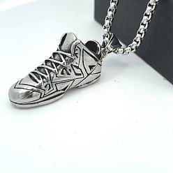 Нержавеющая Сталь Цвет Ожерелья из нержавеющей стали с подвеской в виде спортивной обуви для мужчин, цвет нержавеющей стали