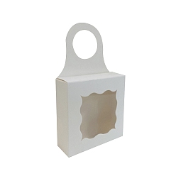 Белый Квадратные подвесные коробки для вина из крафт-бумаги, с окном и ручкой для отверстия, белые, 16 см, коробка: 9x9x3 см