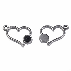 Stainless Steel Color 304 Stainless Steel Pendants, with Dyed Black Shell, Heart, Stainless Steel Color, 15x17x2mm, Hole: 1.6mm